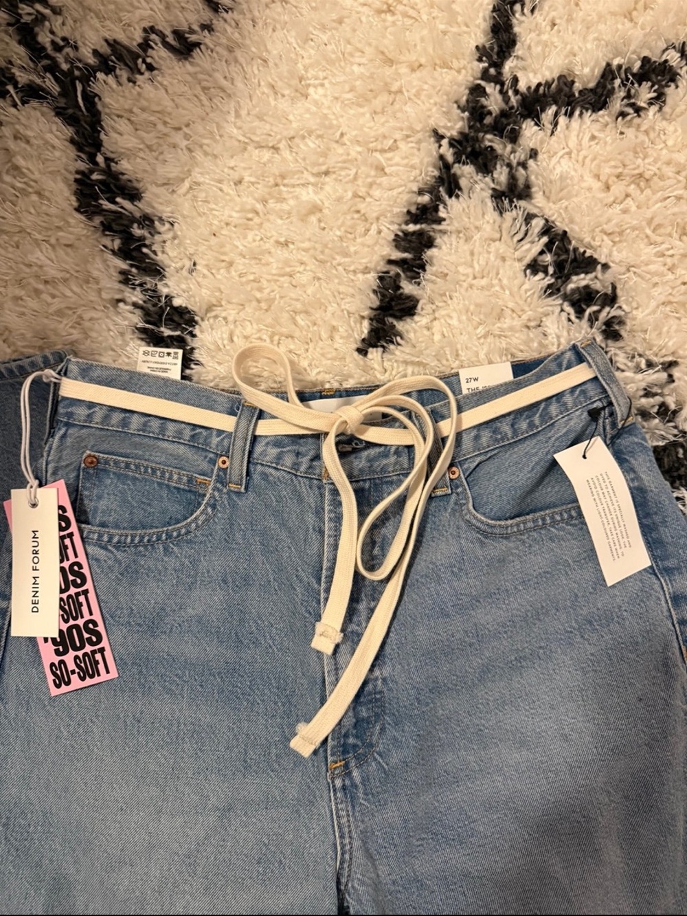Denim Forum Women’s Light Blue High-Rise Jeans with Cream Drawstring